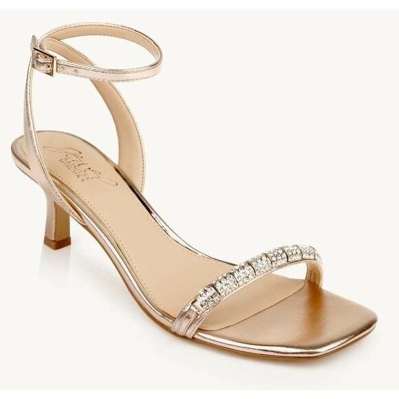 Badgley Mischka Jewel Sandals Size 7.5 Rose Gold Kitten Heel Open Toe - Picture 1 of 7